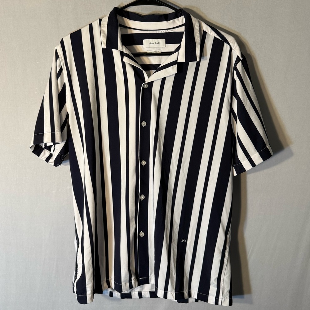 Men's Striped Button Down Shirt - Navy and White